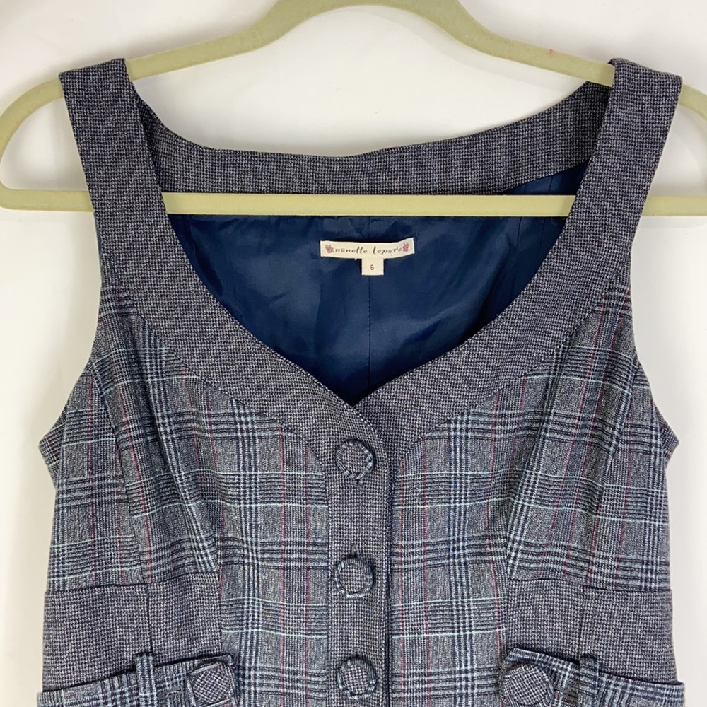 Nanette Lepore Plaid Wool Blend Dress Sleeveless Gray size 6 - Picture 3 of 11